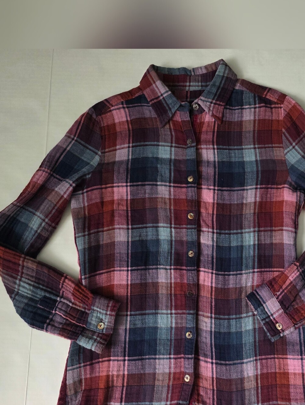Johnny Was Women's Plaid Button-Up Shirt - Pink & Blue, Size Xs Used.